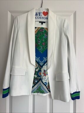 DREW White Blazer with Colorful Scarf-Like Lining